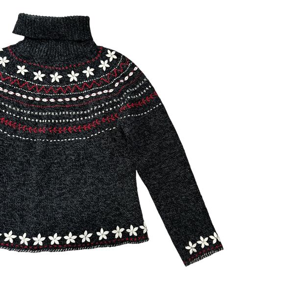 Cousin Johnny by Anthropologie wool blend ski style sweater Small Gray Red - Picture 2 of 5